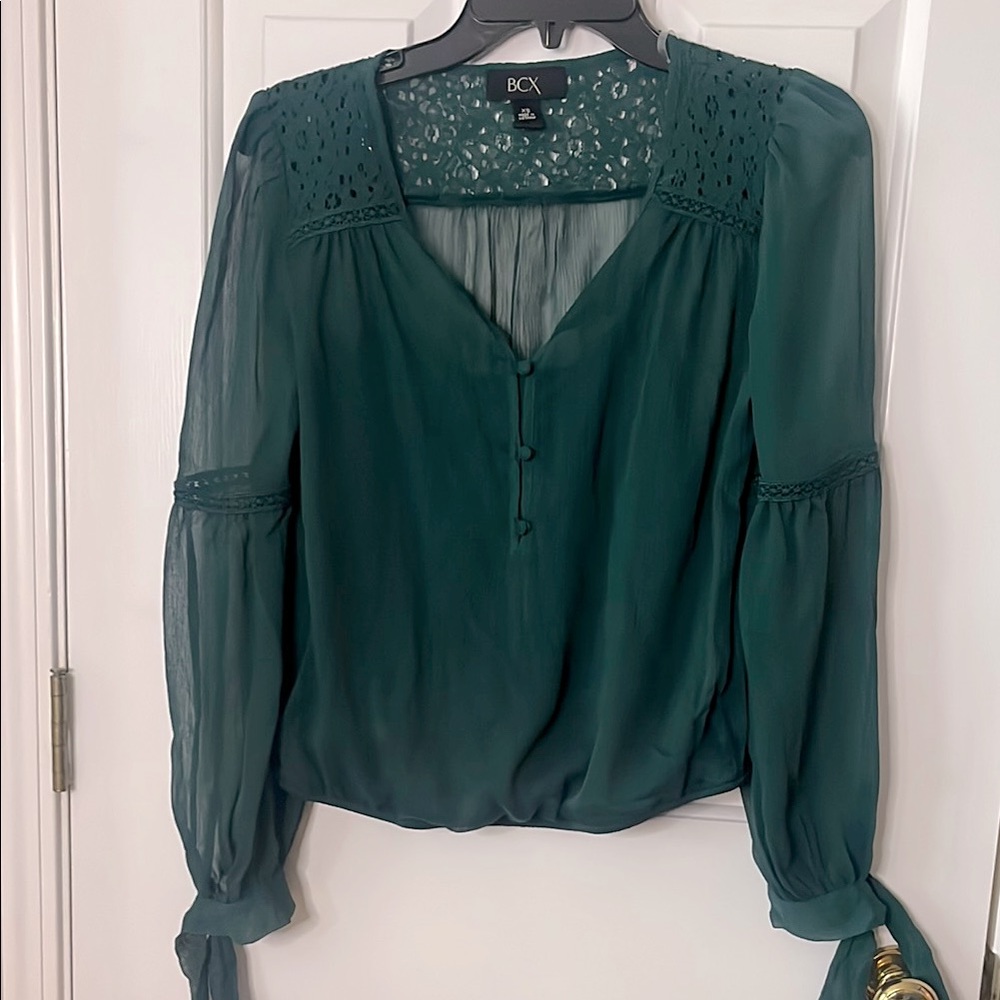 BCX Bubble Hem Green Blouse Sz. XS